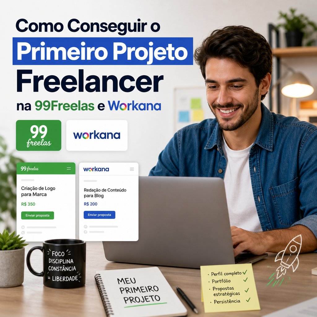 Guia para conseguir o primeiro projeto freelancer na 99Freelas e Workana.