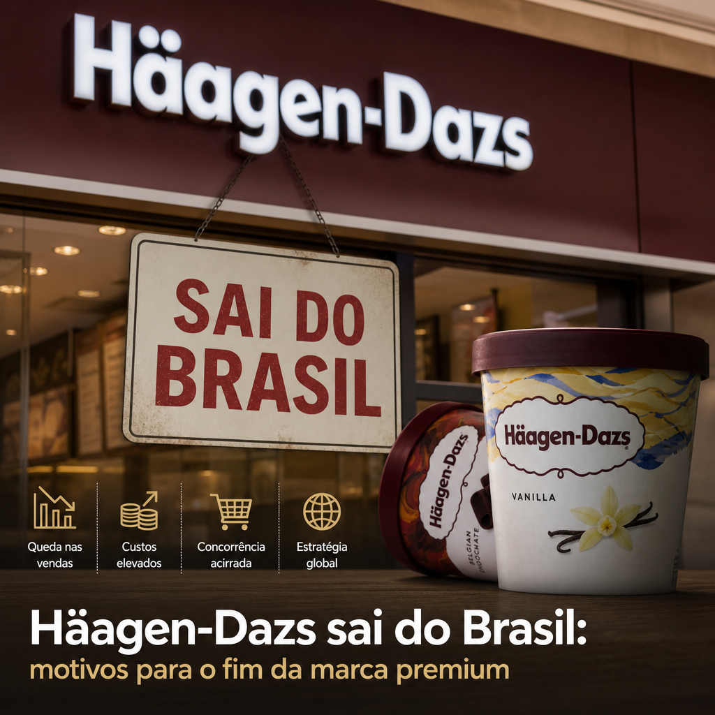 Häagen-Dazs Brazil display with vanilla ice cream and the slogan “Sai do Brasil.”