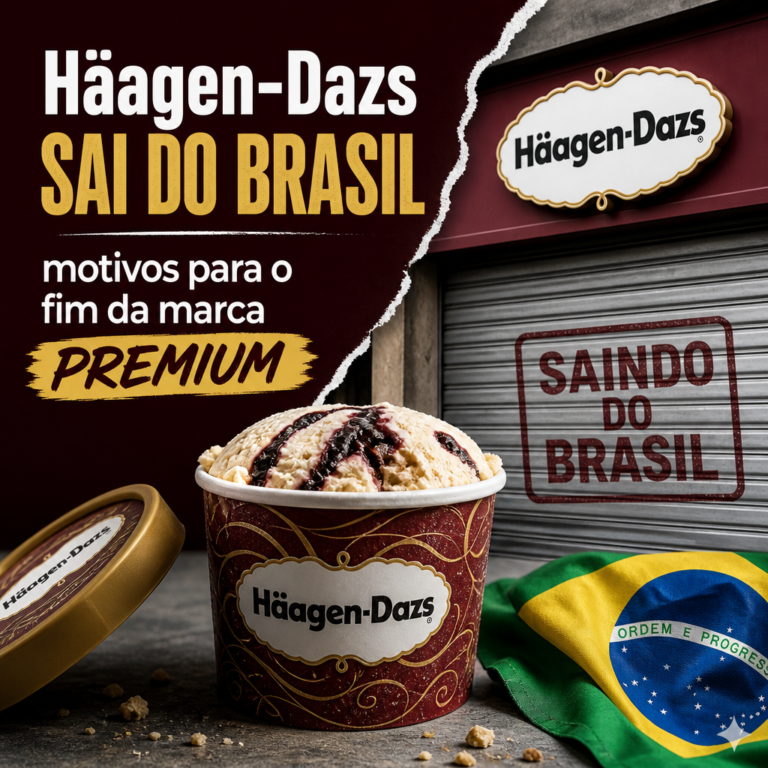 Häagen-Dazs promotional graphic announcing its departure from Brazil, with ice cream, Brazilian flag, and storefront signage
