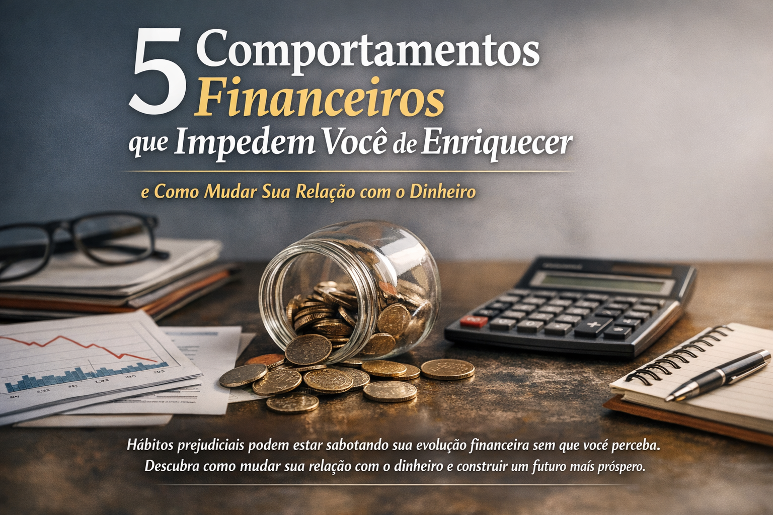 Banner sobre 5 comportamentos financeiros que impedem você de enriquecer.