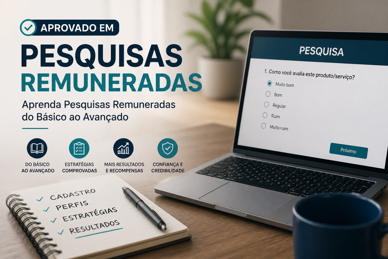 Ilustração sobre pesquisas remuneradas, mostrando como ganhar dinheiro respondendo questionários online.