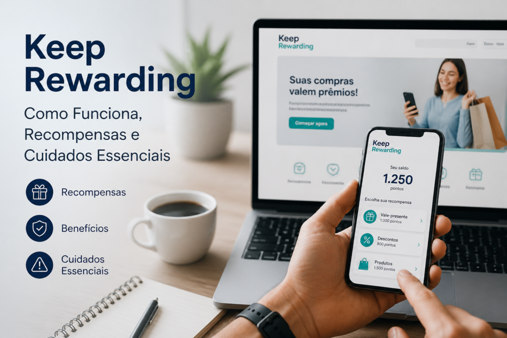 Laptop and smartphone displaying the Keep Rewarding loyalty program with rewards, benefits, and essential care.