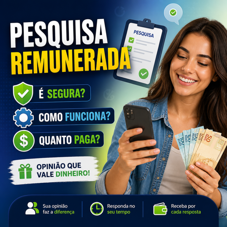 Smiling woman holding a smartphone and cash promotes a secure paid survey opportunity.