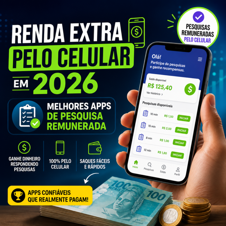 Advertisement for reliable paid survey apps offering extra income through a smartphone in 2026.