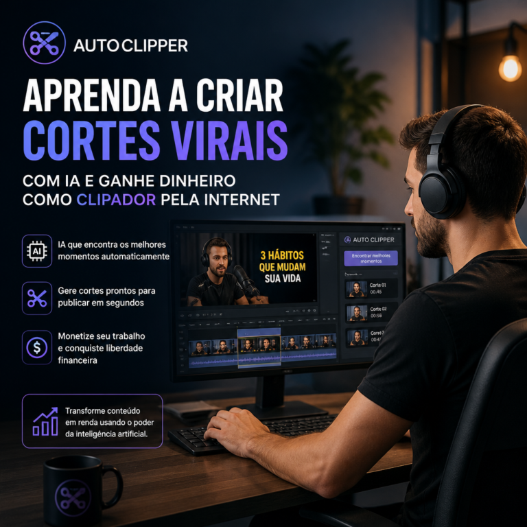 Curso online ensina a criar cortes virais com inteligência artificial e ganhar dinheiro na internet.