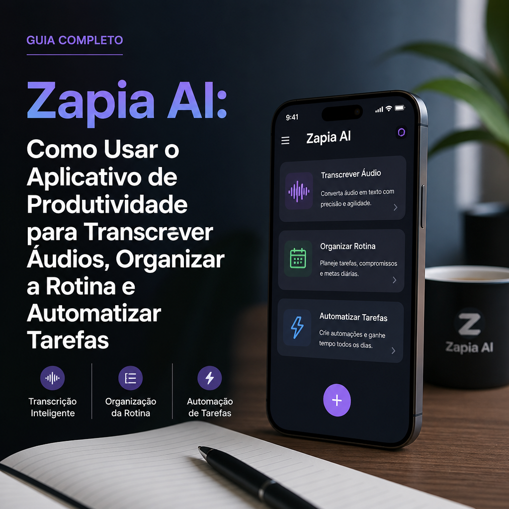 Zapia AI productivity app for transcribing audio, organizing routines, and automating tasks.
